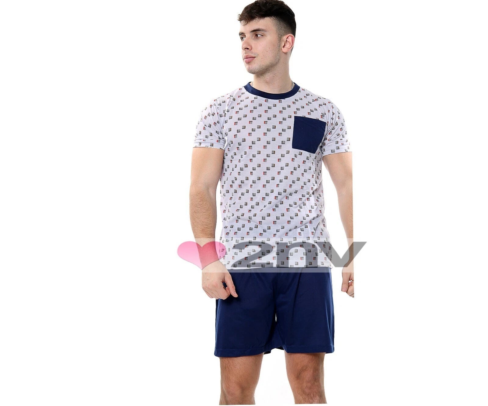 Mens Pyjama Set Short Sleeve Cotton Blend Lounge Wear Mens PJ Shorts Set