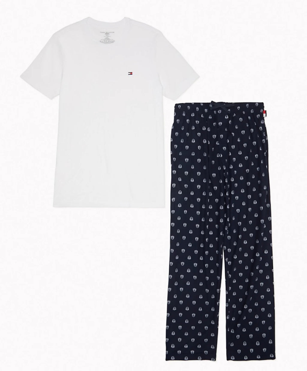 TOMMY HILFIGER POLPLIN COTTON SLEEPWEAR LOUNGE RED NAVY SET PAJAMA LARGE $65