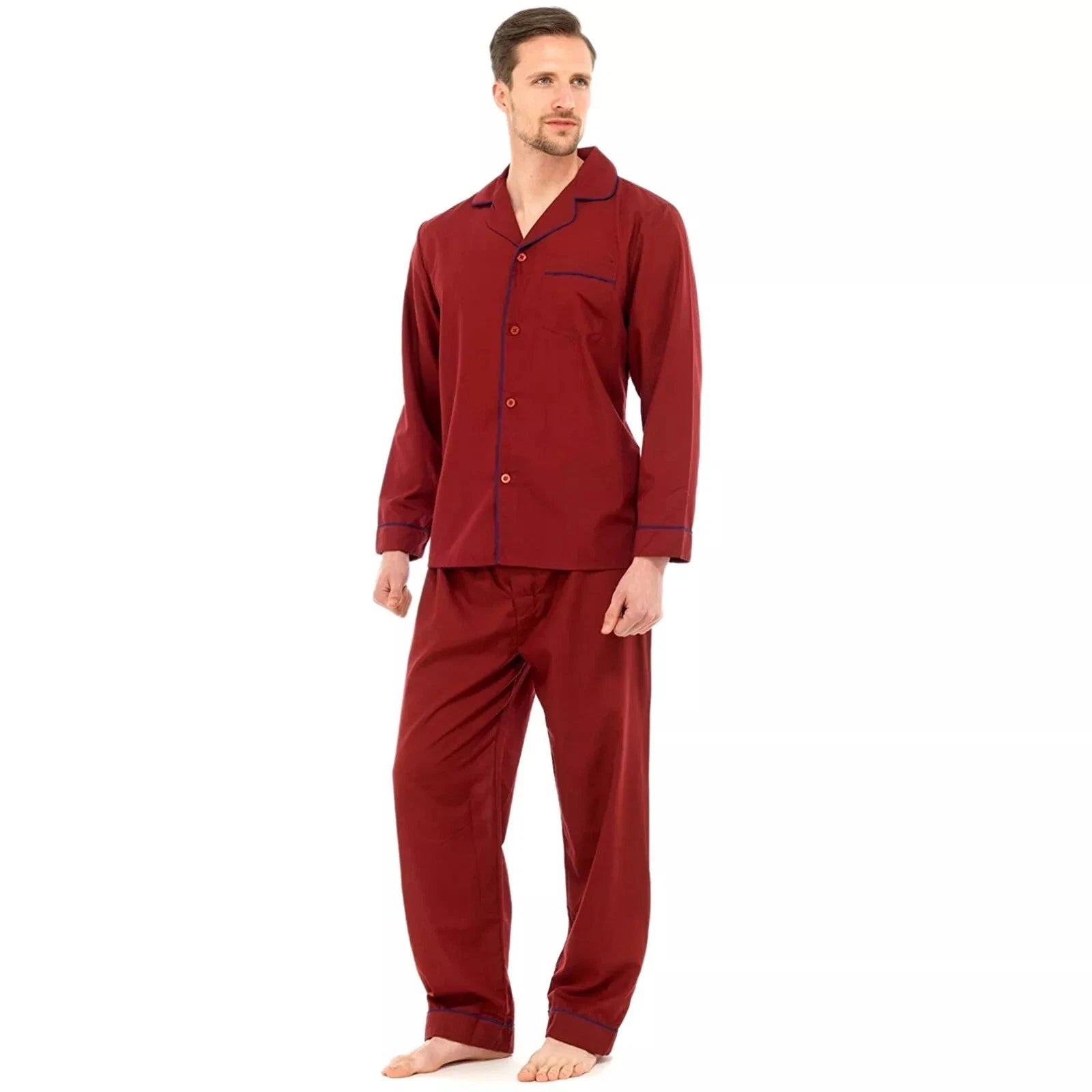 Mens 2 Piece Pyjama Set Long Sleeve Button Up Top & Pants Sleepwear Nightwear
