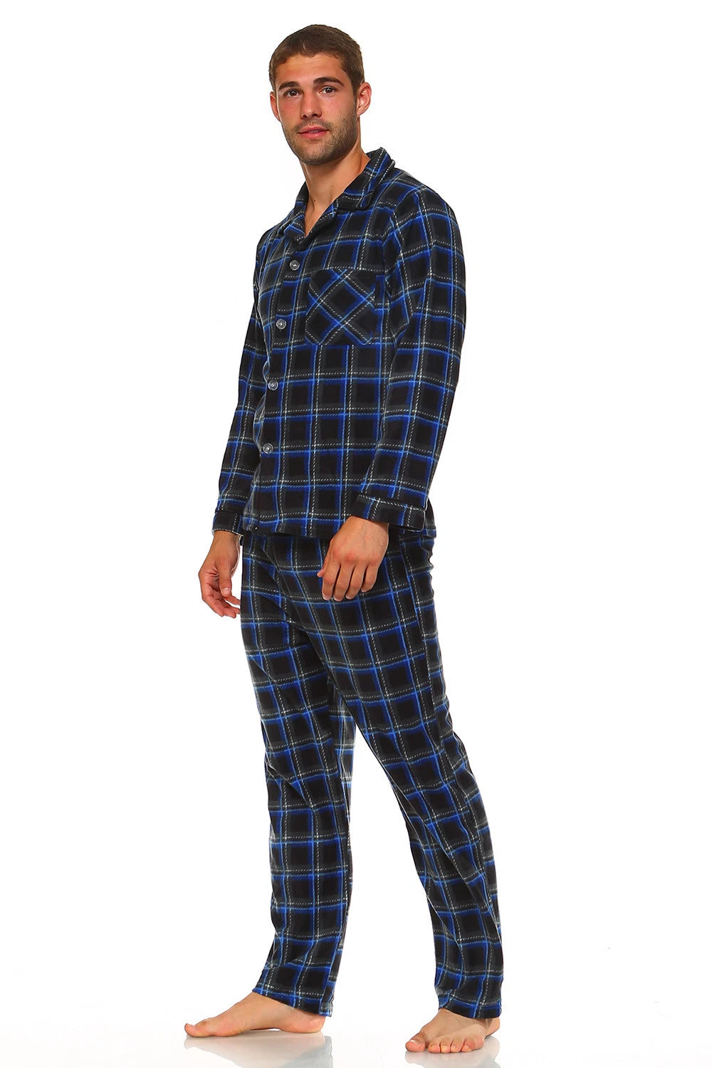 Men Fleece Pajama Set, Classic Premium Plaid Flannel Lounge Pajama Pant Set