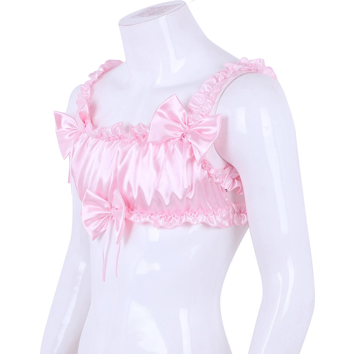 Men Ruffled Lingerie Set Cami Straps Bandeau Bra Thong 2Pcs Crossdresser Pajamas