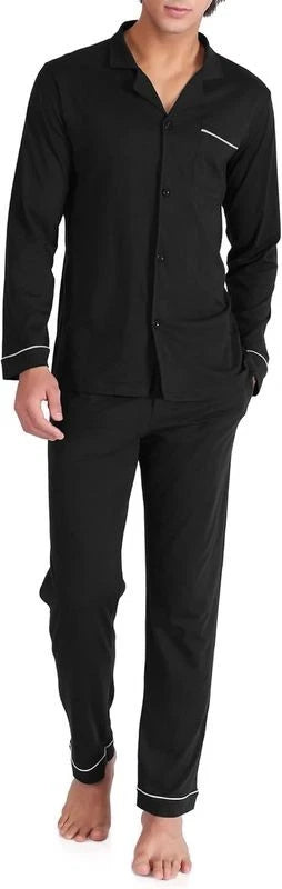 DAVID ARCHY Mens Pajamas Set Soft Cotton Notched Collar Pajamas for Men Long Sle