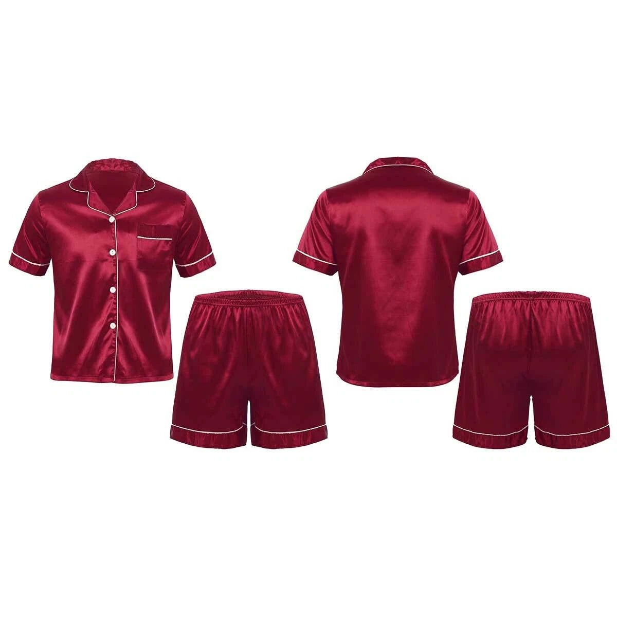 Men Silk Satin Pajamas Set Shirt Top Shorts Pants Long Robe Sleepwear Nightwear