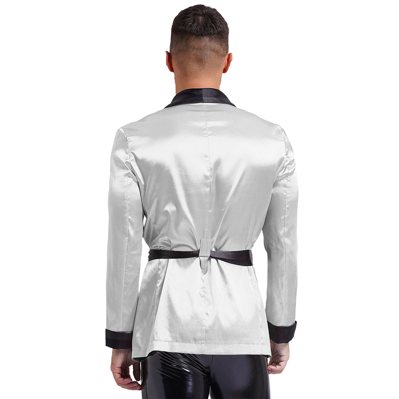 Men's Silk Satin Pajamas Set Short Sleeves Top and Bottom Boxer Shorts Shirt Set
