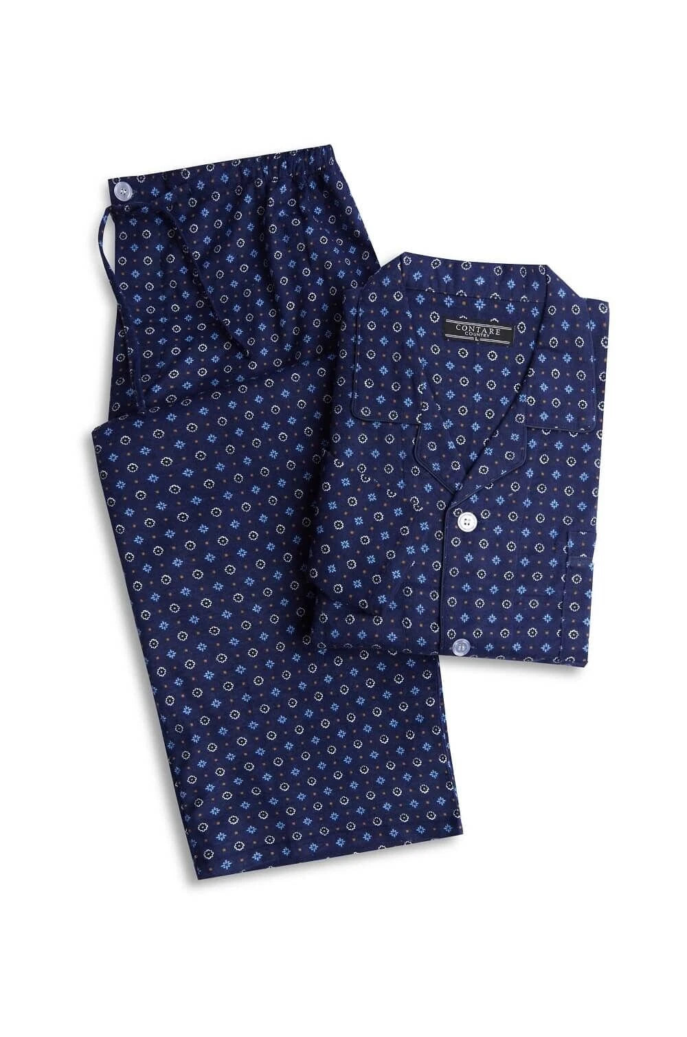 Mens Contare Sizes S-7XL Navy Blue Cotton Flannel Long Sleeve Pyjama Set Pjs