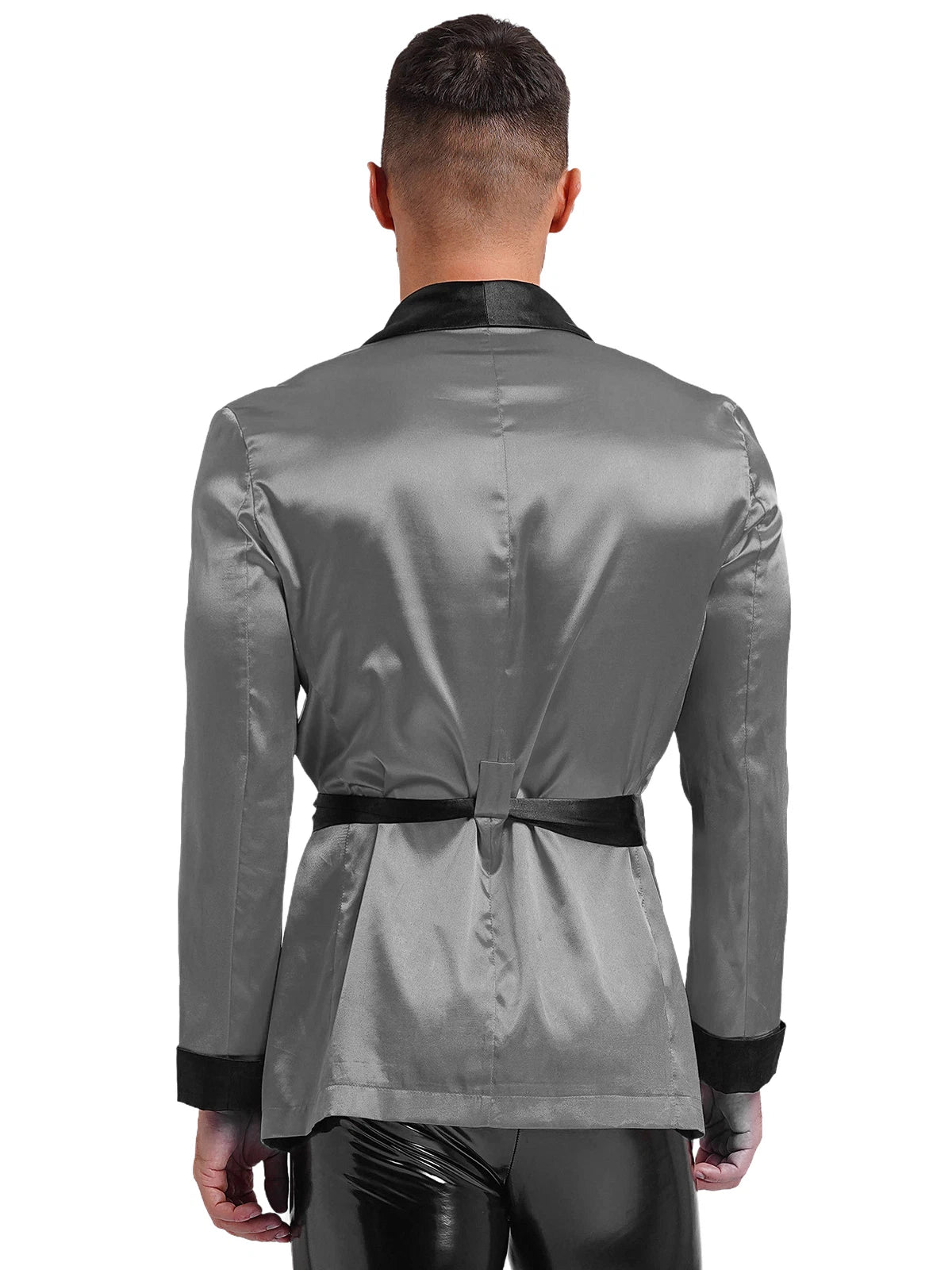 Men's Silk Satin Pajamas Set Short Sleeves Top and Bottom Boxer Shorts Shirt Set