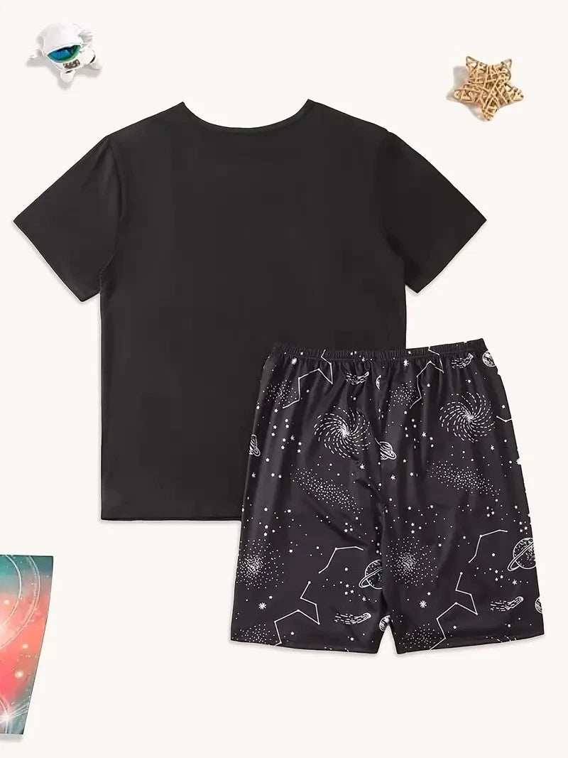 New Men's Galaxy Pajama Set - Size M to XXL - Short Sleeve & Shorts Comfy Soft