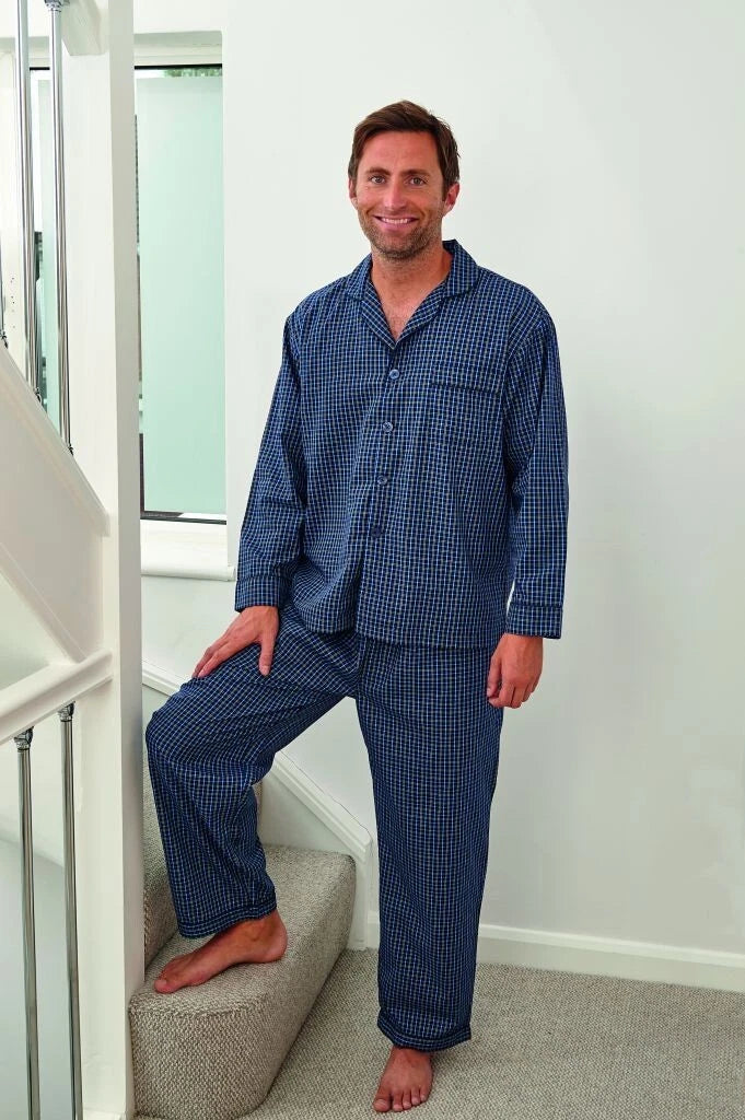 Mens Long Traditional Pyjamas 2 Piece Classic Set Hospital Top+Bottoms Nightwear