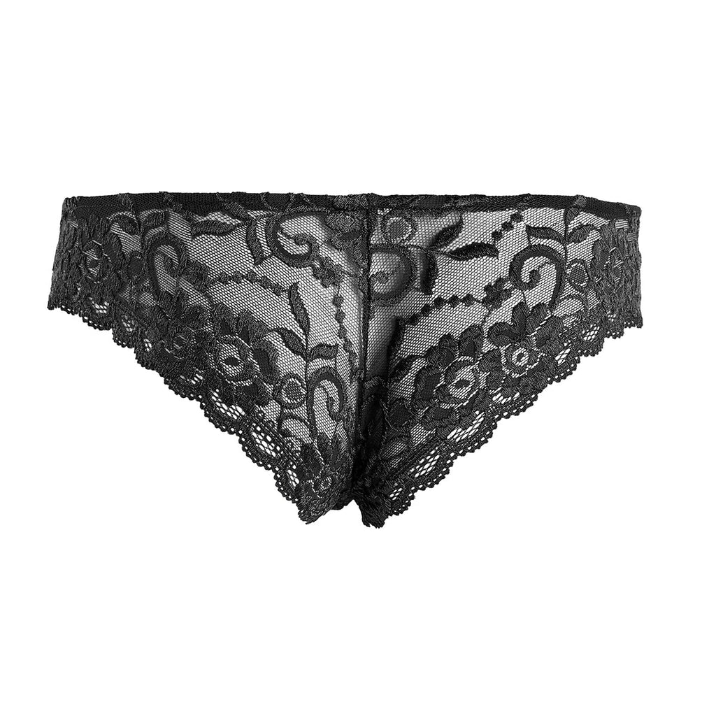 Men Ruffled Lingerie Set Cami Straps Bandeau Bra Thong 2Pcs Crossdresser Pajamas