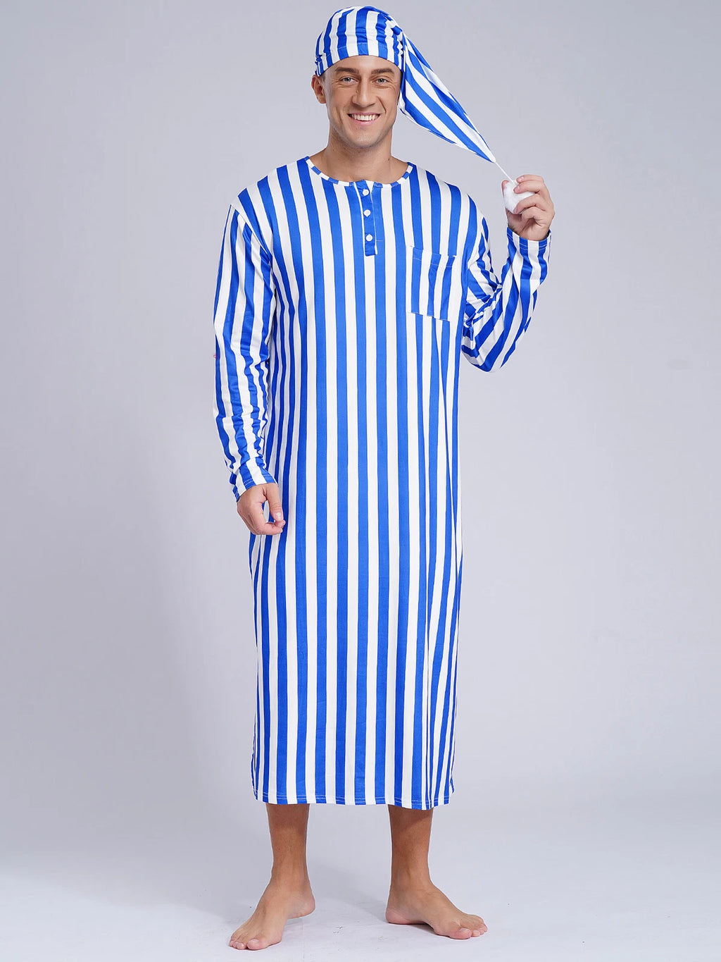 Mens Pajamas Loose Fit Nightgowns Round Neck Nightwear Saudi Sleepwear Arab Up