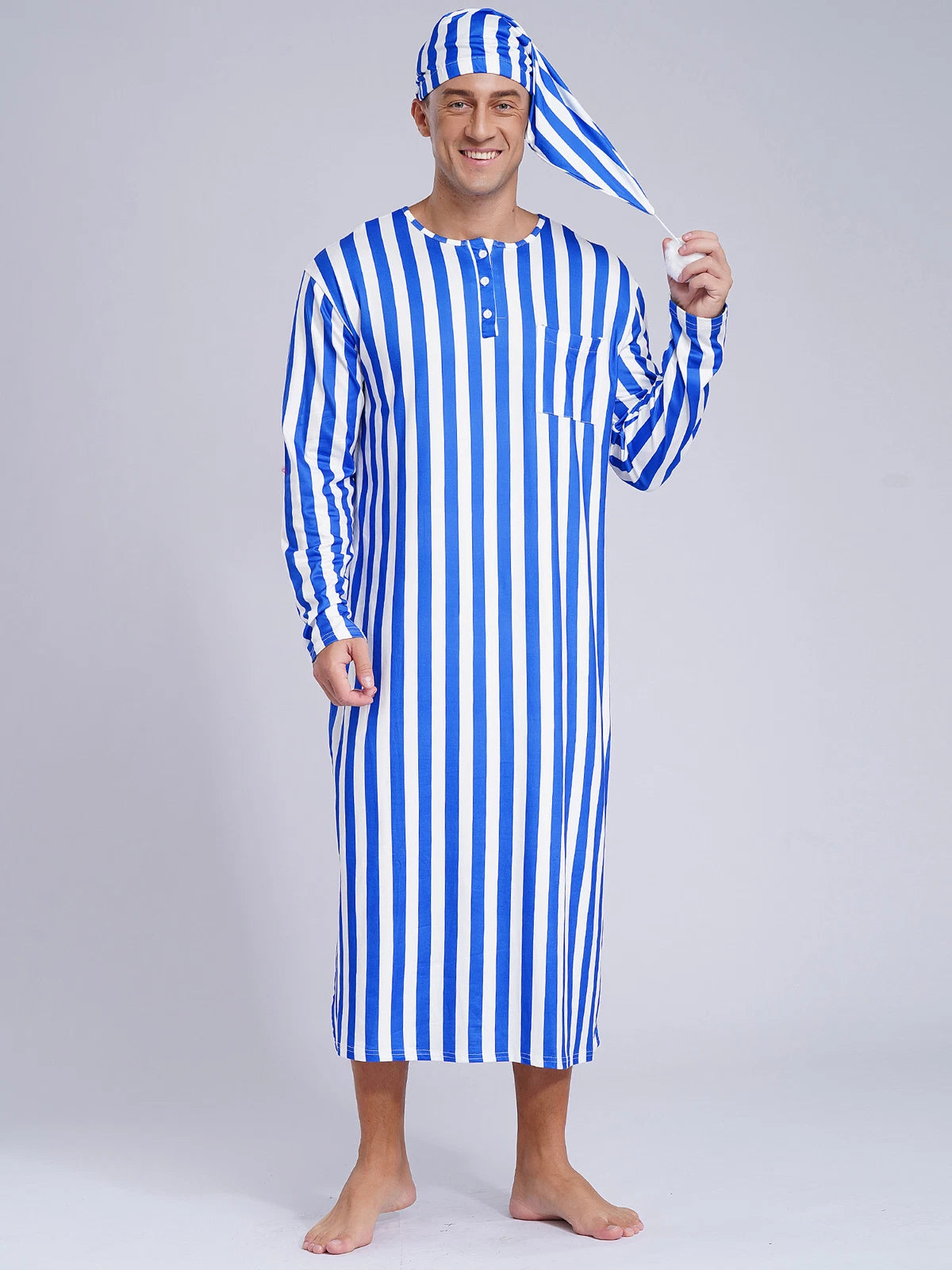 Mens Pajamas Loose Fit Nightgowns Round Neck Nightwear Saudi Sleepwear Arab Up