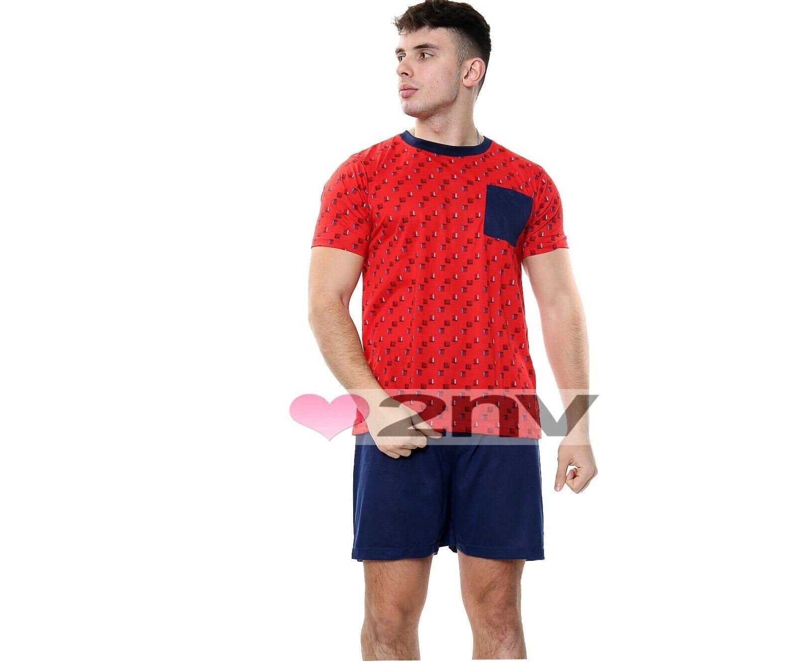 Mens Pyjama Set Short Sleeve Cotton Blend Lounge Wear Mens PJ Shorts Set