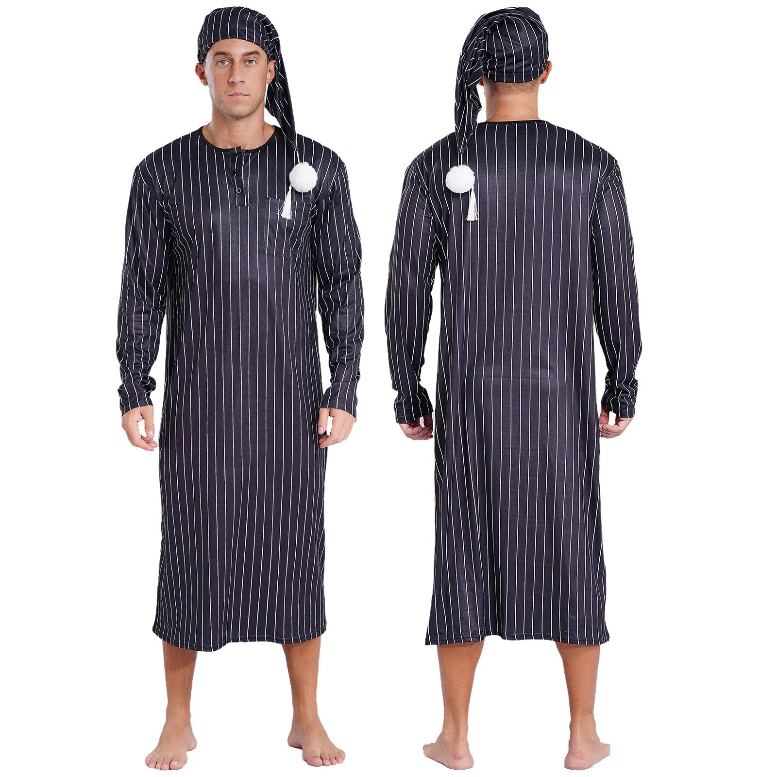 Mens Nightwear Halloween Nightgowns Plaid Pajamas Pompom Loungewear Nightshirt