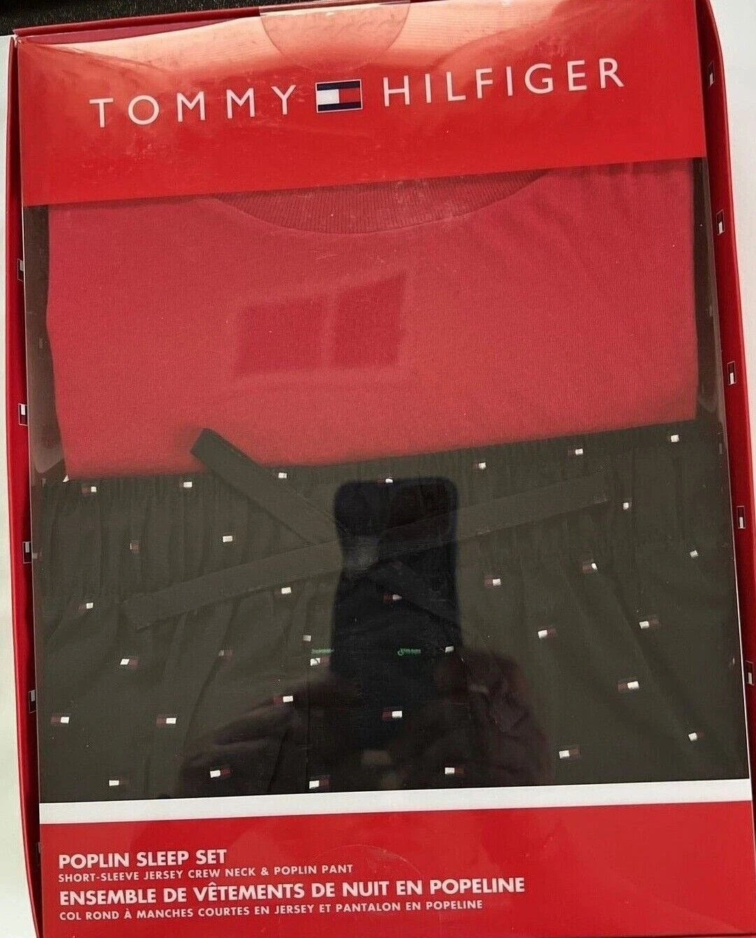 TOMMY HILFIGER POLPLIN COTTON SLEEPWEAR LOUNGE RED NAVY SET PAJAMA LARGE $65