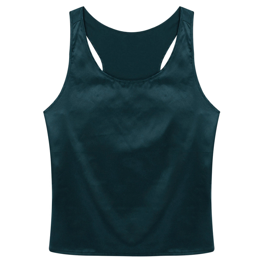 Mens Muscle Shirts Pajama Set Sexy Satin Sleepwear Tank Top Shorts Nightwear