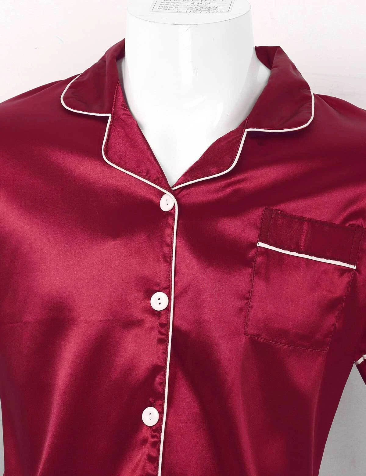 Men's Silky Satin Pajamas Set Short Sleeves Button T-Shirt Tops with Shorts