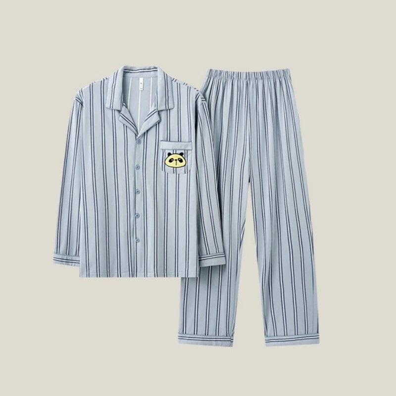 Men's Pajama Set Striped Sleepwear Antibacterial Comfortable Fashion Long Sleeve