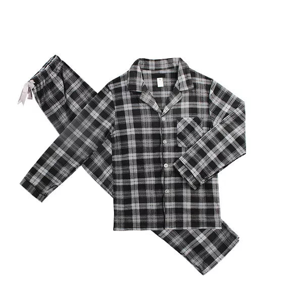 Men's Plaid Fleece 2 Piece Sleep Button Up Drawstring Waist Classic Pajama Set