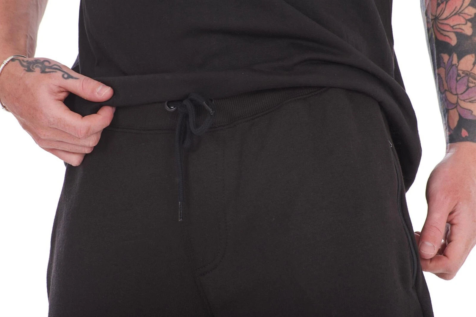 Mens Cotton Pyjama Short Set Jersey Round Neck Top Fleece Zipped Pockets Short