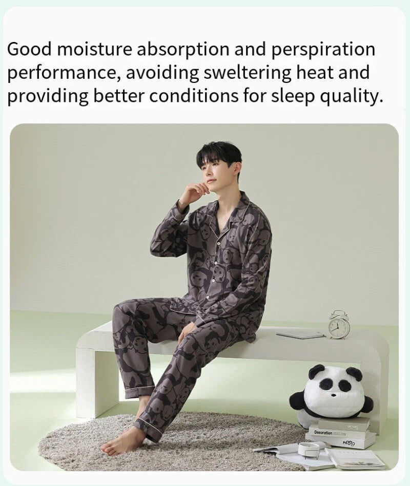 Men's Fashion Pajama Set Panda Print Comfortable Homewear Leisure Wear Sleepwear