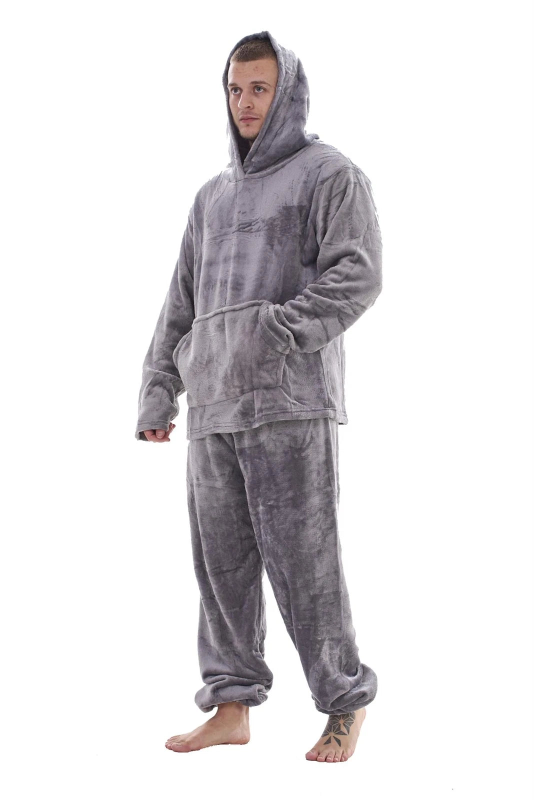 Mens Fleece Flannel Pyjama Set Hooded Warm Winter Loungewear M to XXL