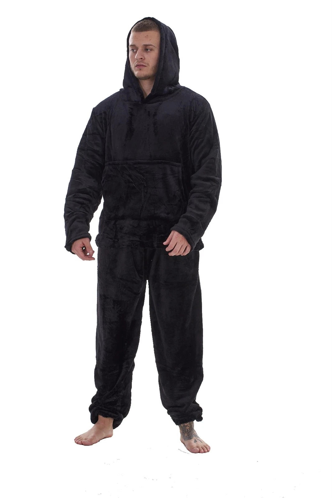 Mens Fleece Flannel Pyjama Set Hooded Warm Winter Loungewear M to XXL
