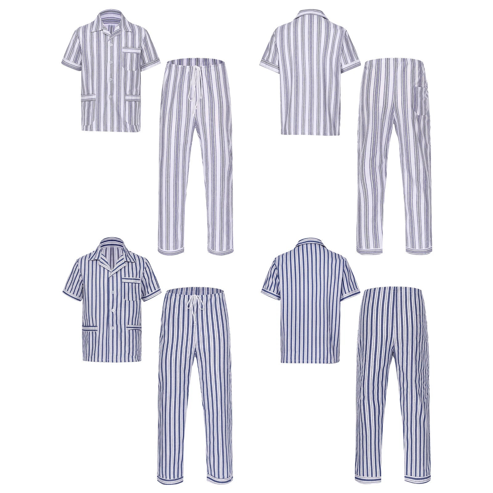 Mens Homewear 2pcs Pajama Set Sleep Sleepwear Shirt Nightgown Button Down Suits