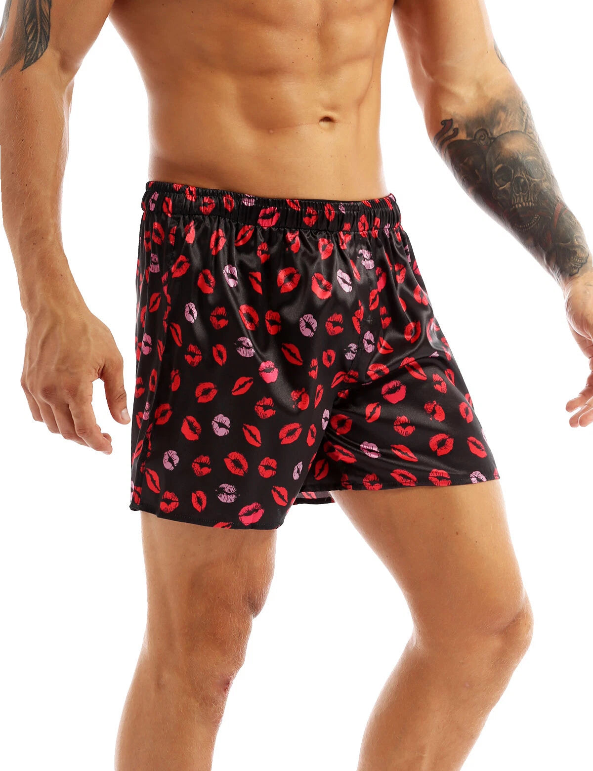 Men's Silky Satin Pajamas Set Short Sleeves Button T-Shirt Tops with Shorts
