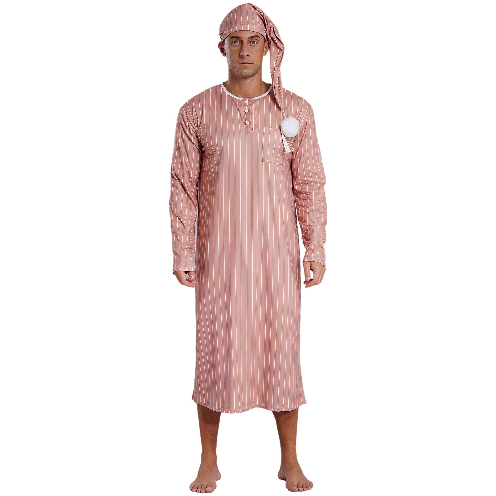 Mens Nightwear Halloween Nightgowns Plaid Pajamas Pompom Loungewear Nightshirt