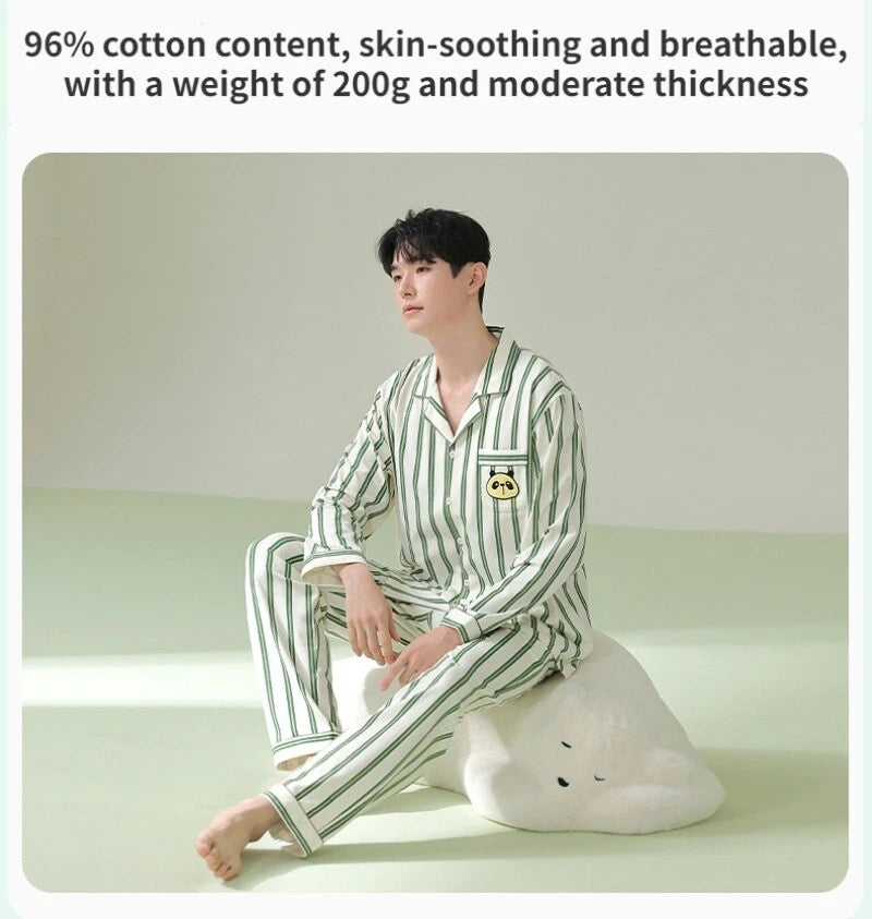 Men's Pajama Set Striped Sleepwear Antibacterial Comfortable Fashion Long Sleeve