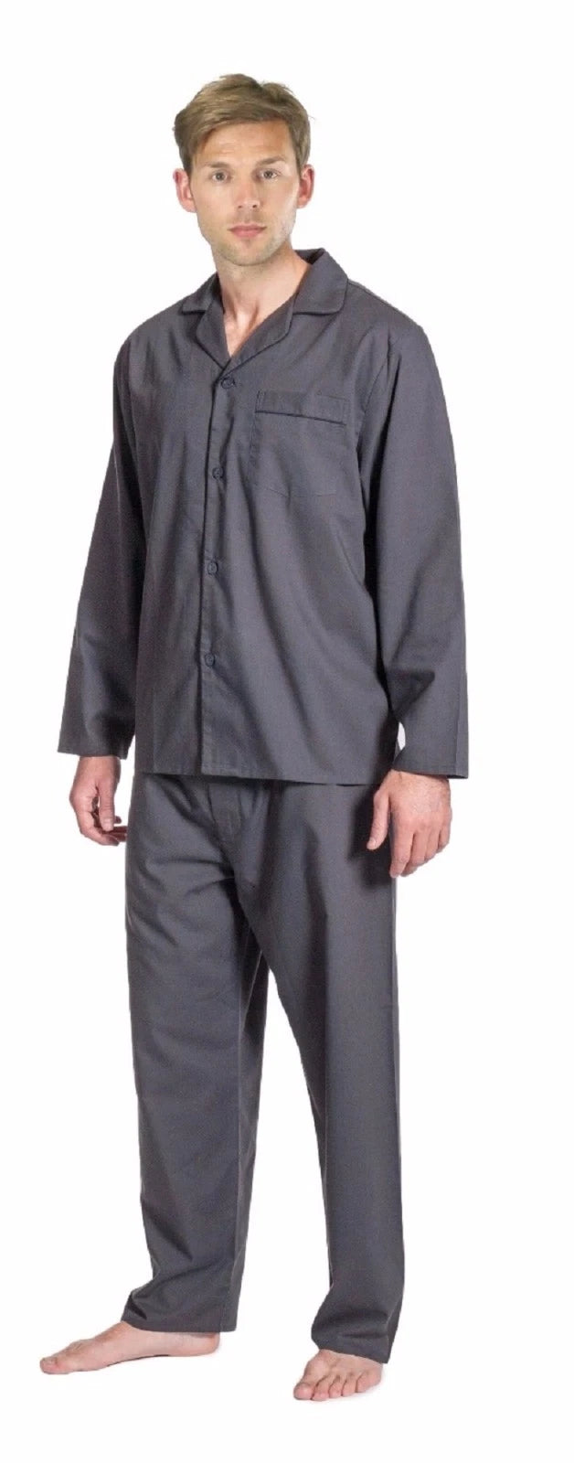 Mens Long Traditional Pyjamas 2 Piece Classic Set Hospital Top+Bottoms Nightwear