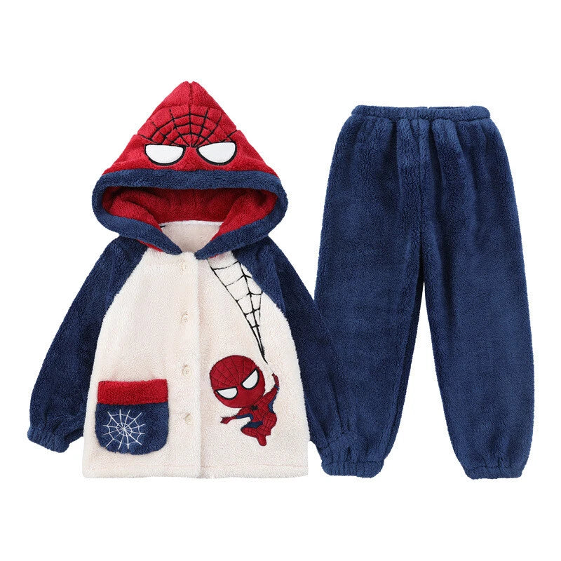 Spiderman Pyjamas Flannel Sleepwear Cosplay Superhero Adult Kids Nightgown Set