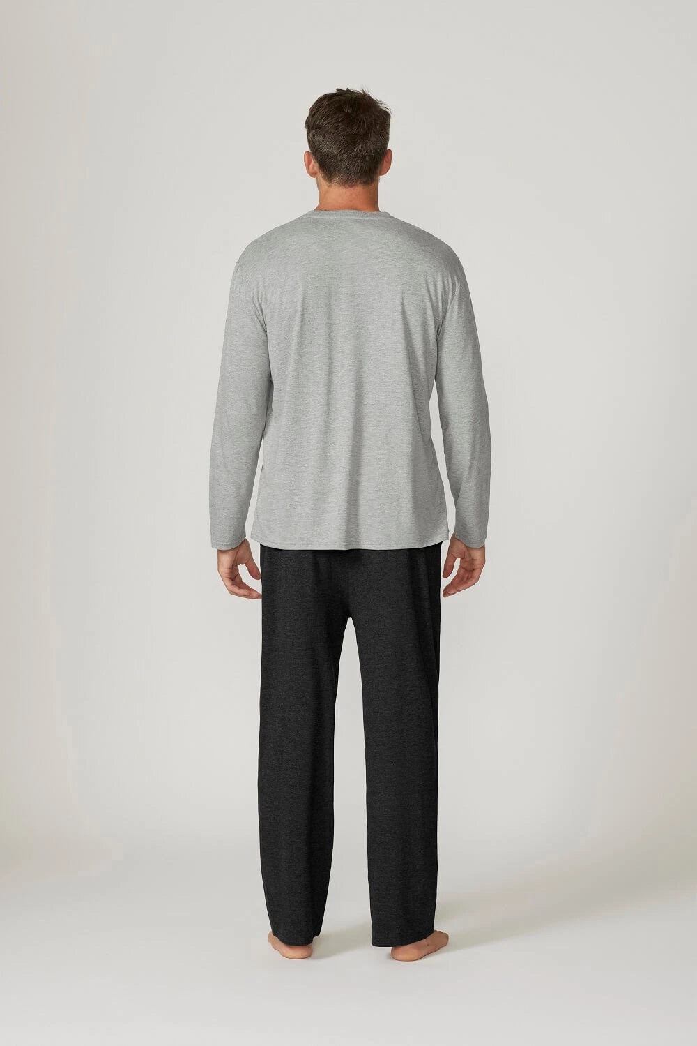 Mens Contare Sizes S-7XL Grey Black Bamboo Cotton Long Sleeve Pyjama Set Pjs