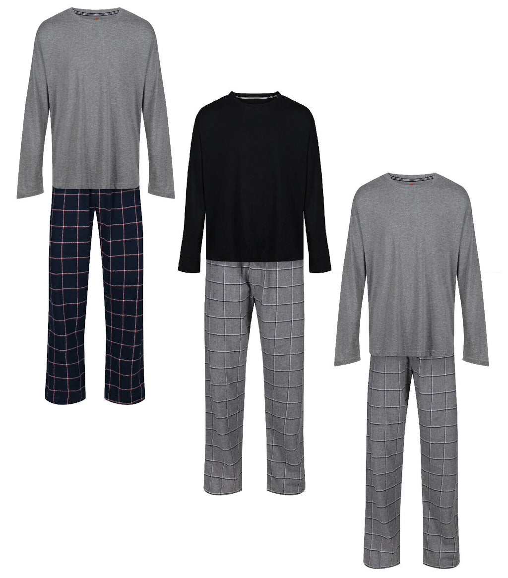 MENS PYJAMAS HANES KNIT TOP FLANNEL PANT PJ SETS S-XXL LOUNGE SLEEP NIGHT WEAR