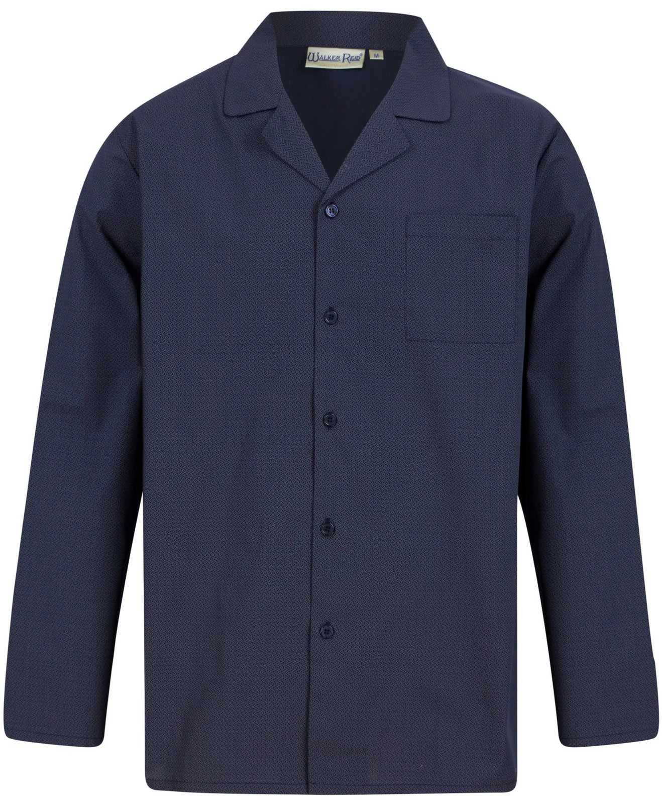 Walker Reid Mens Navy Geometric Leaf Pyjamas Traditional Long Sleeve Button PJs