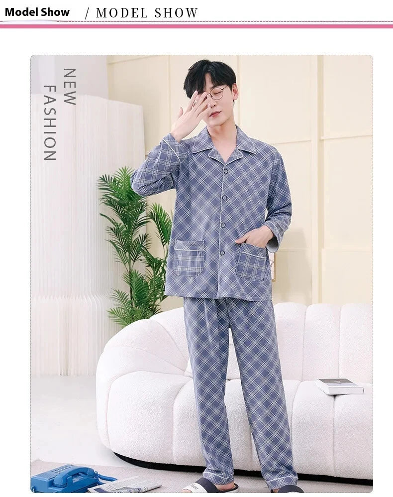 Men's Pajamas Spring Fall Winter Home Wear Sleepwear 2 Piece Set Loungewear