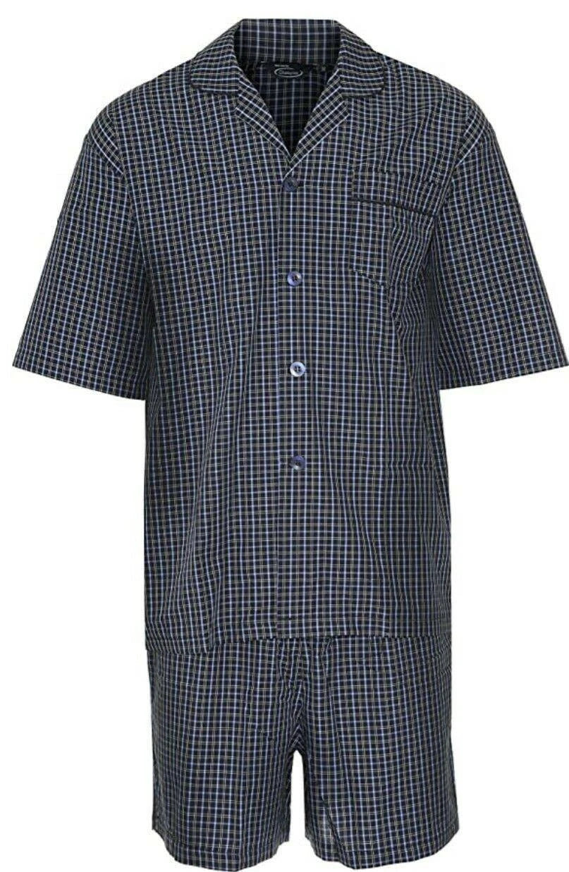 Mens Champion Richmond Polycotton Short Sleeve Check Short Pyjamas Size M to 3XL