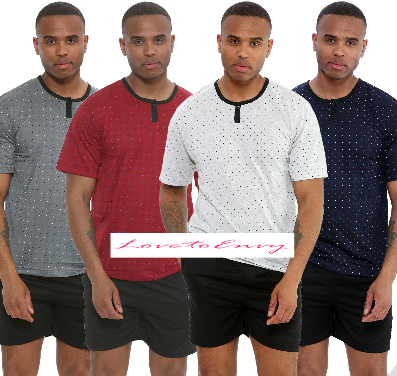 Mens Shorts PYJAMA Set Short Sleeve Crew Neck Mens PJ Lounge Wear Nightwear Set
