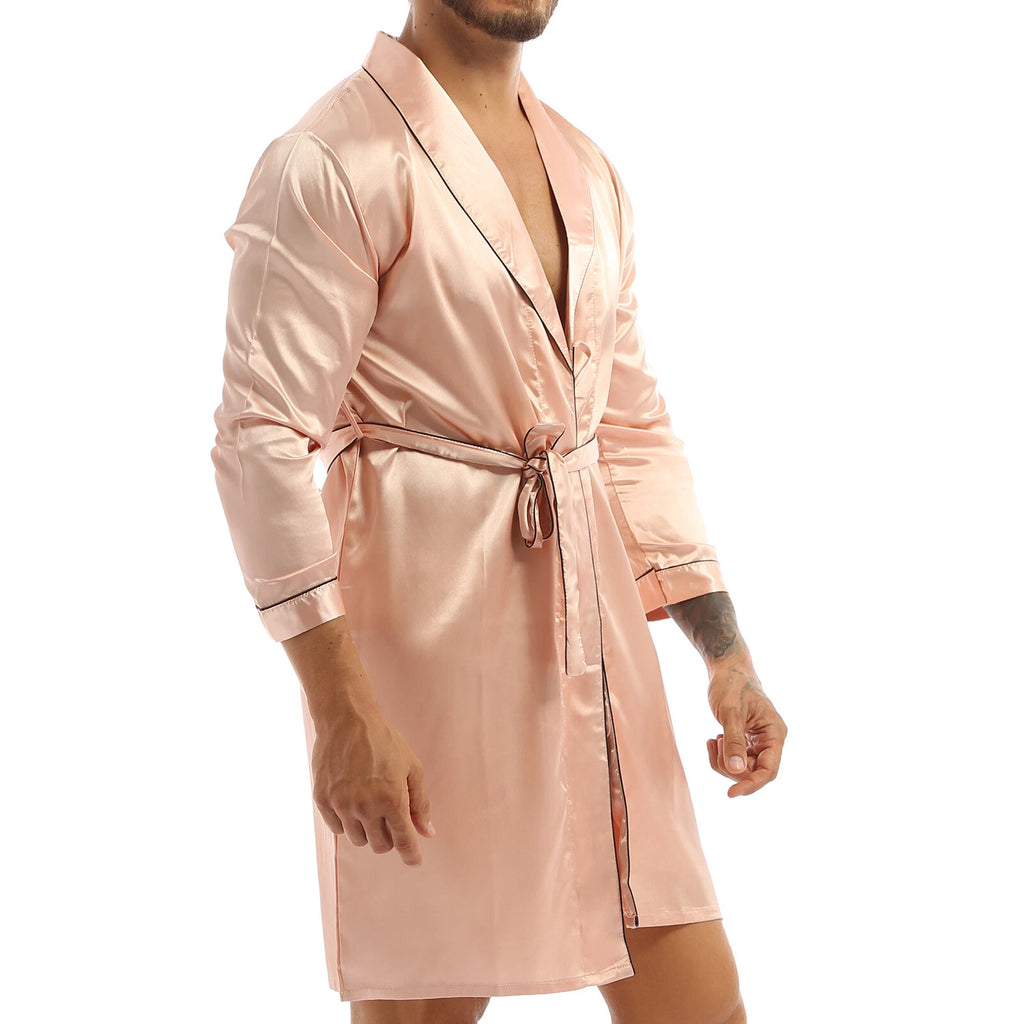 Men's Pajamas Set Soft Satin Homewear Ice Silk Bathrobes Sleepwear Nightwear