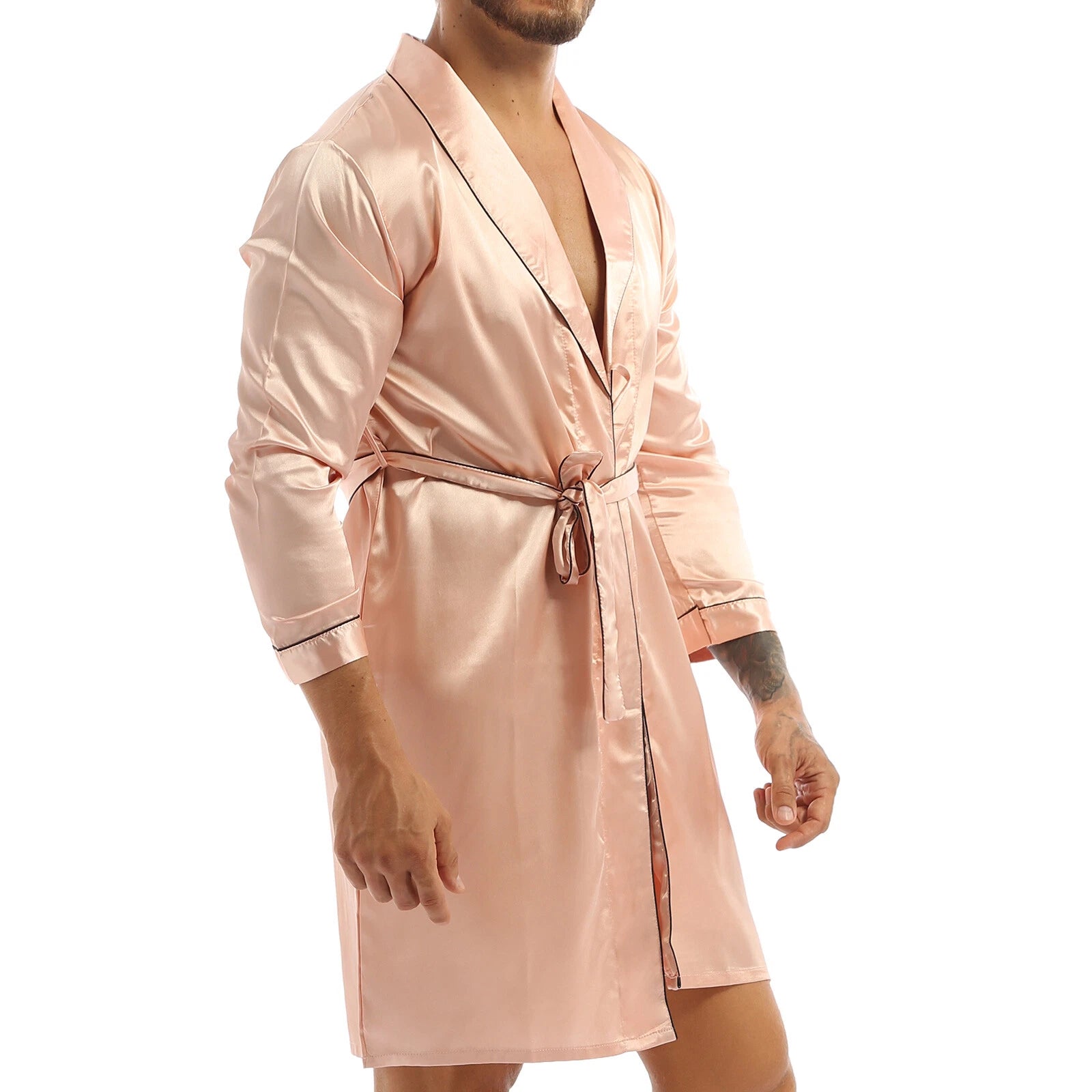 Men's Pajamas Set Soft Satin Homewear Ice Silk Bathrobes Sleepwear Nightwear