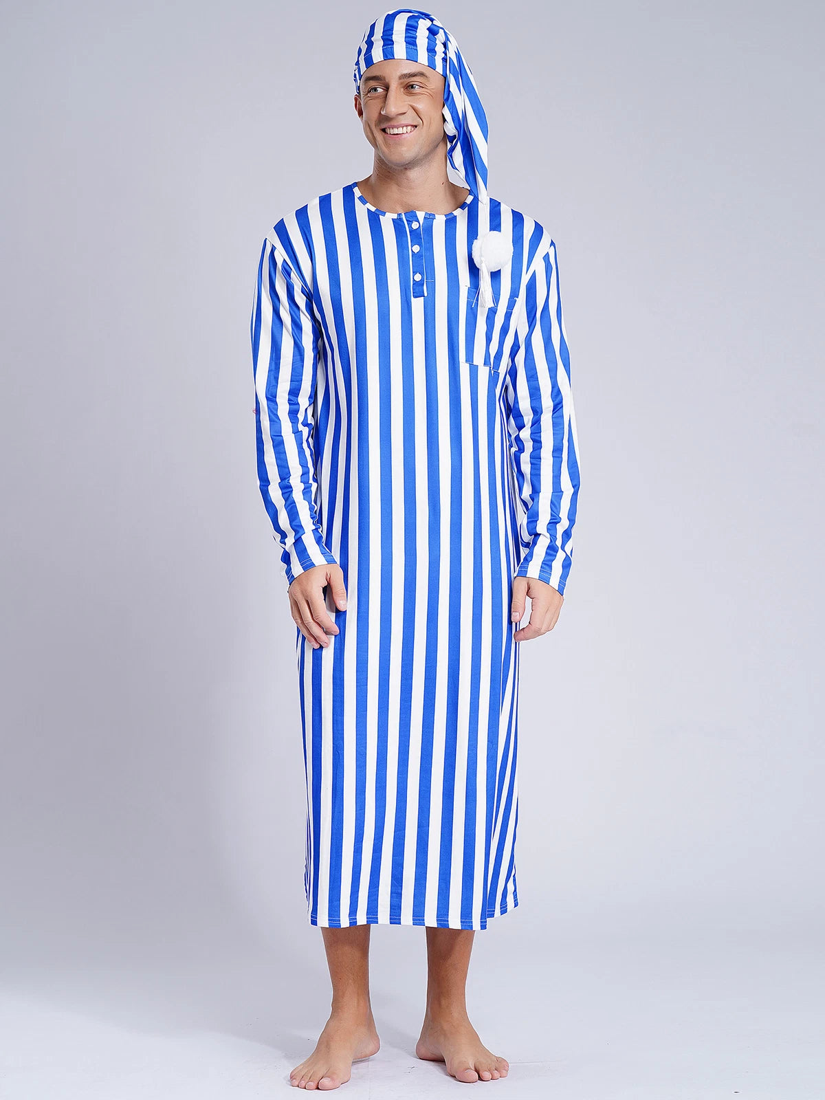 Mens Pajamas Loose Fit Nightgowns Round Neck Nightwear Saudi Sleepwear Arab Up