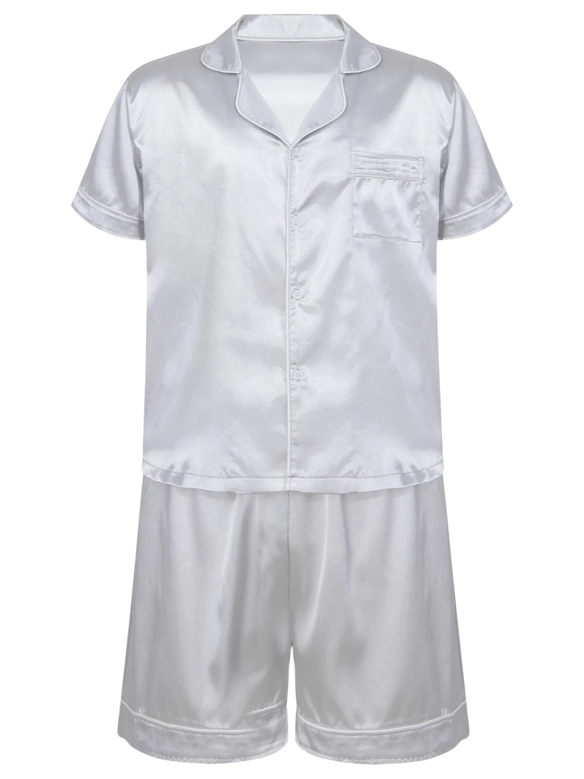 Mens Satin Short Sleeve Silk Pajama Set with Shorts Two Piece Button-Down Pj AU