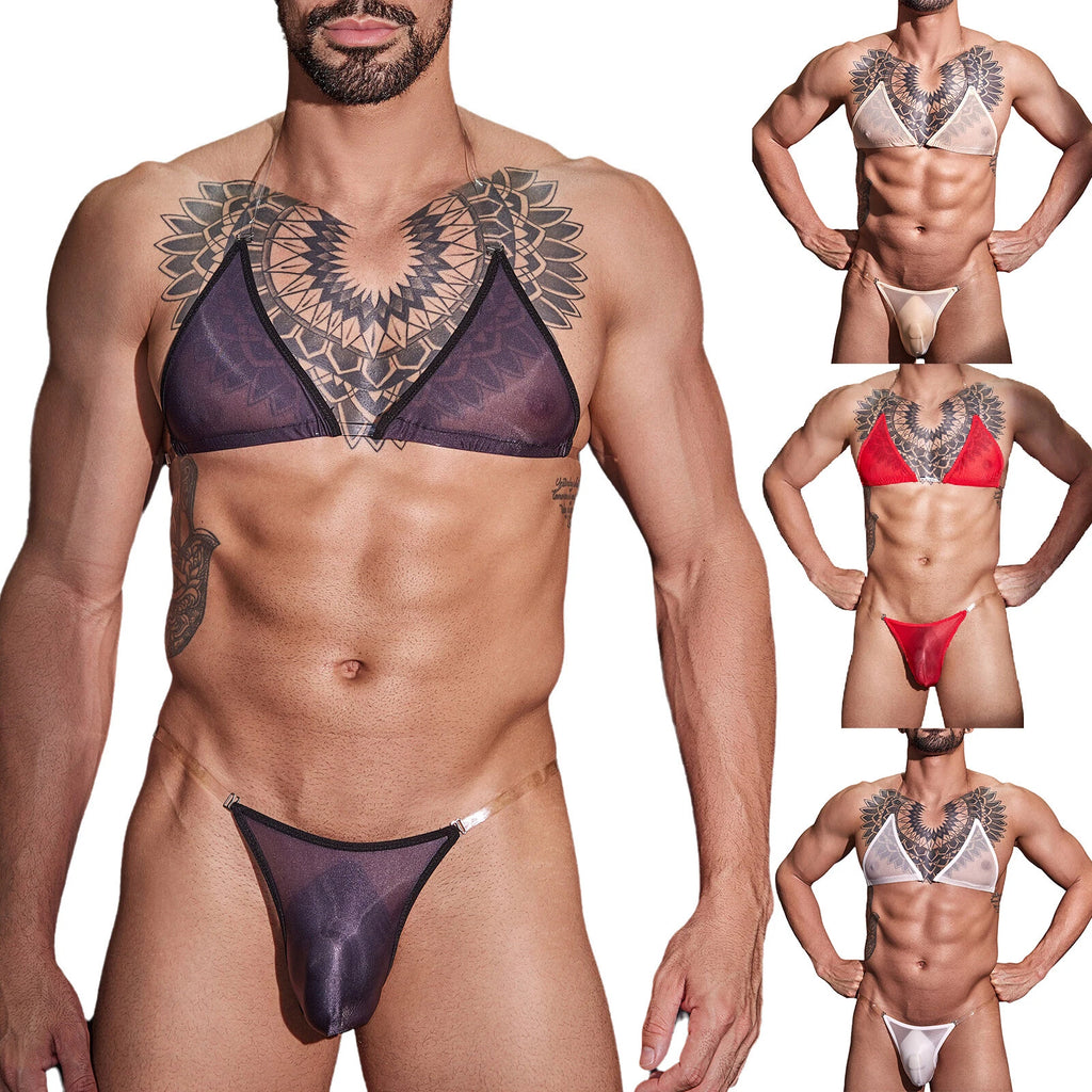Man Crossdress Satin Nightwear Club Lingerie Silky Set Sleeveless Underwear