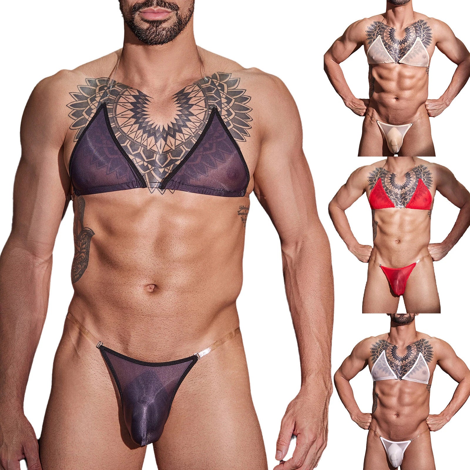 Man Crossdress Satin Nightwear Club Lingerie Silky Set Sleeveless Underwear