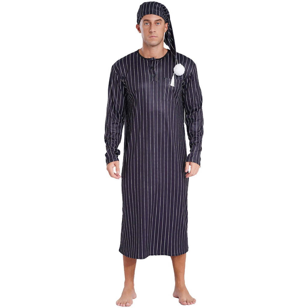Mens Nightwear Halloween Nightgowns Plaid Pajamas Pompom Loungewear Nightshirt