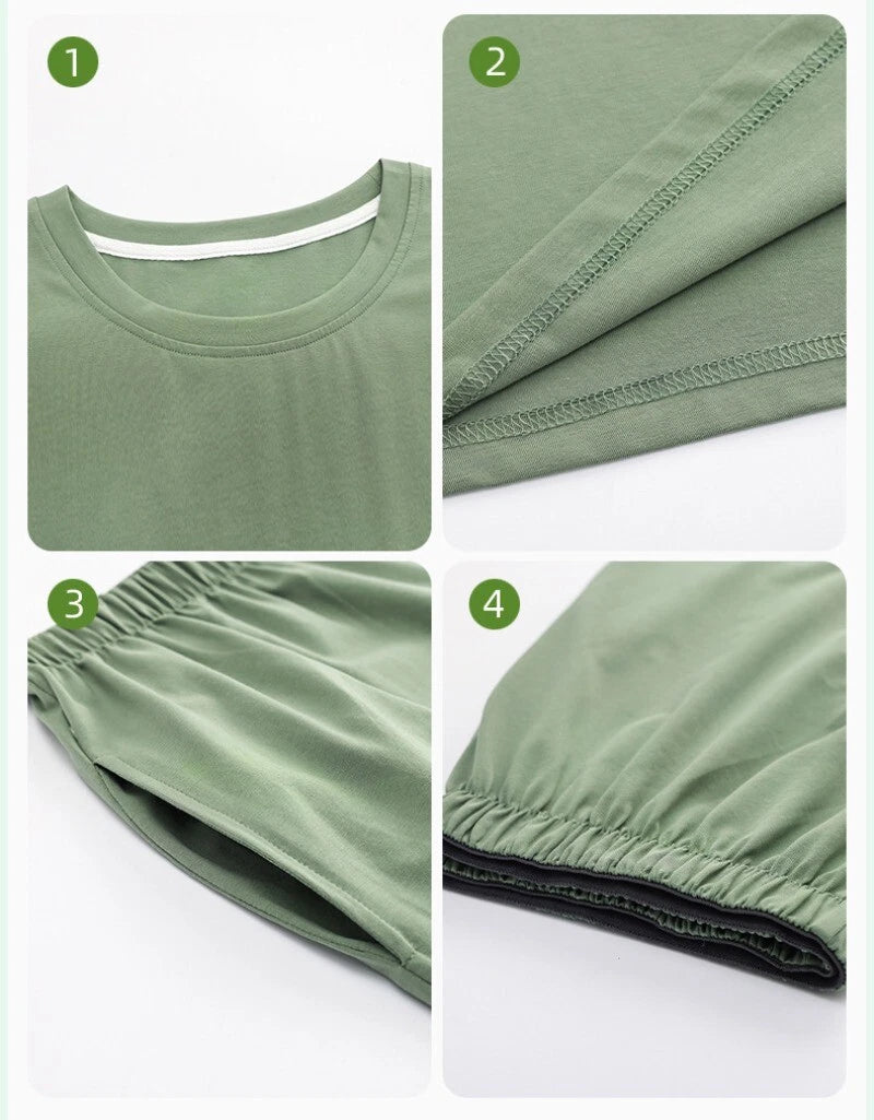 Men's Pajamas Soft Cooling Pure Color Short Sleeve Comfortable Summer Home Wear