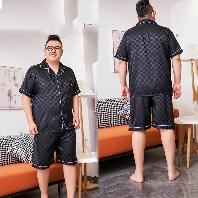 Men's Short Sleeve Satin Pajama Set with Shorts Plus Size 5XL Mens Nightgown