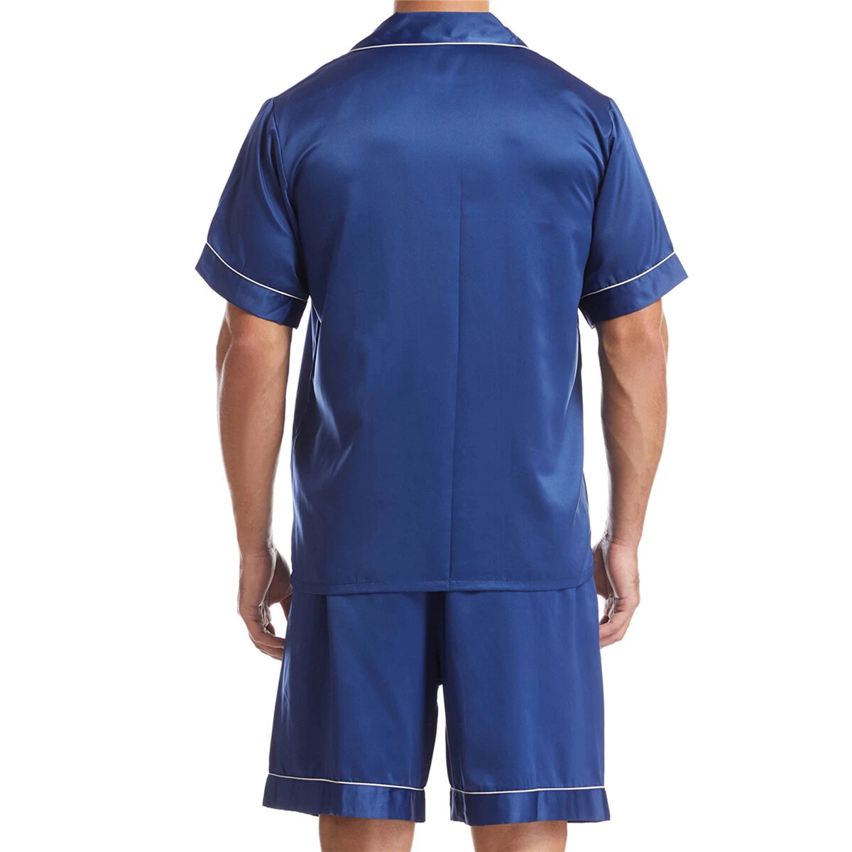 Men Satin Pajamas Set Shorts + Shirt Sleepwear Lounge Nightwear Buttons Outfit