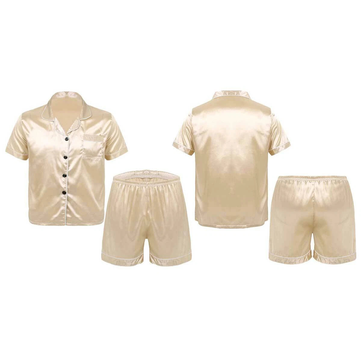 Men Silk Satin Pajamas Set Shirt Top Shorts Pants Long Robe Sleepwear Nightwear