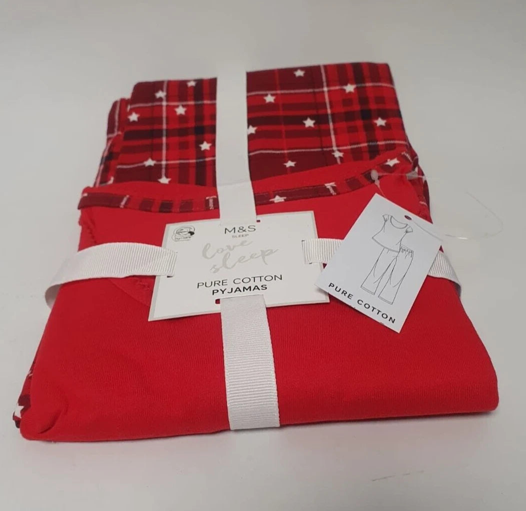 Marks & Spencer Pure Cotton Checked Pyjama Set in Ravishing Red nightwear